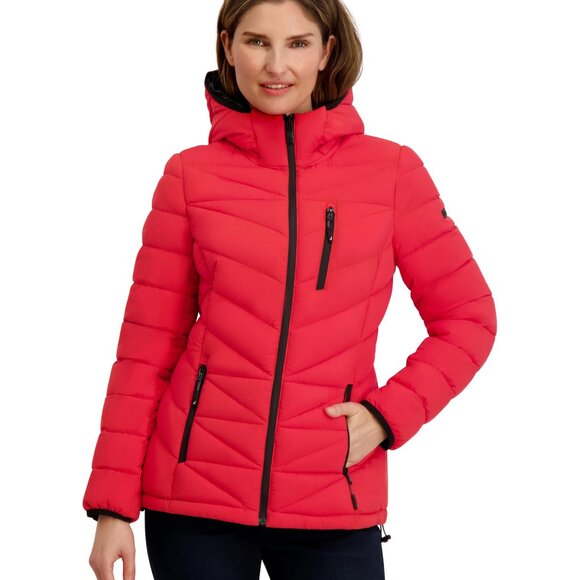 Packable Stretch Puffer Jacket Midweight Water-Resistant Adjustable Hem Chic